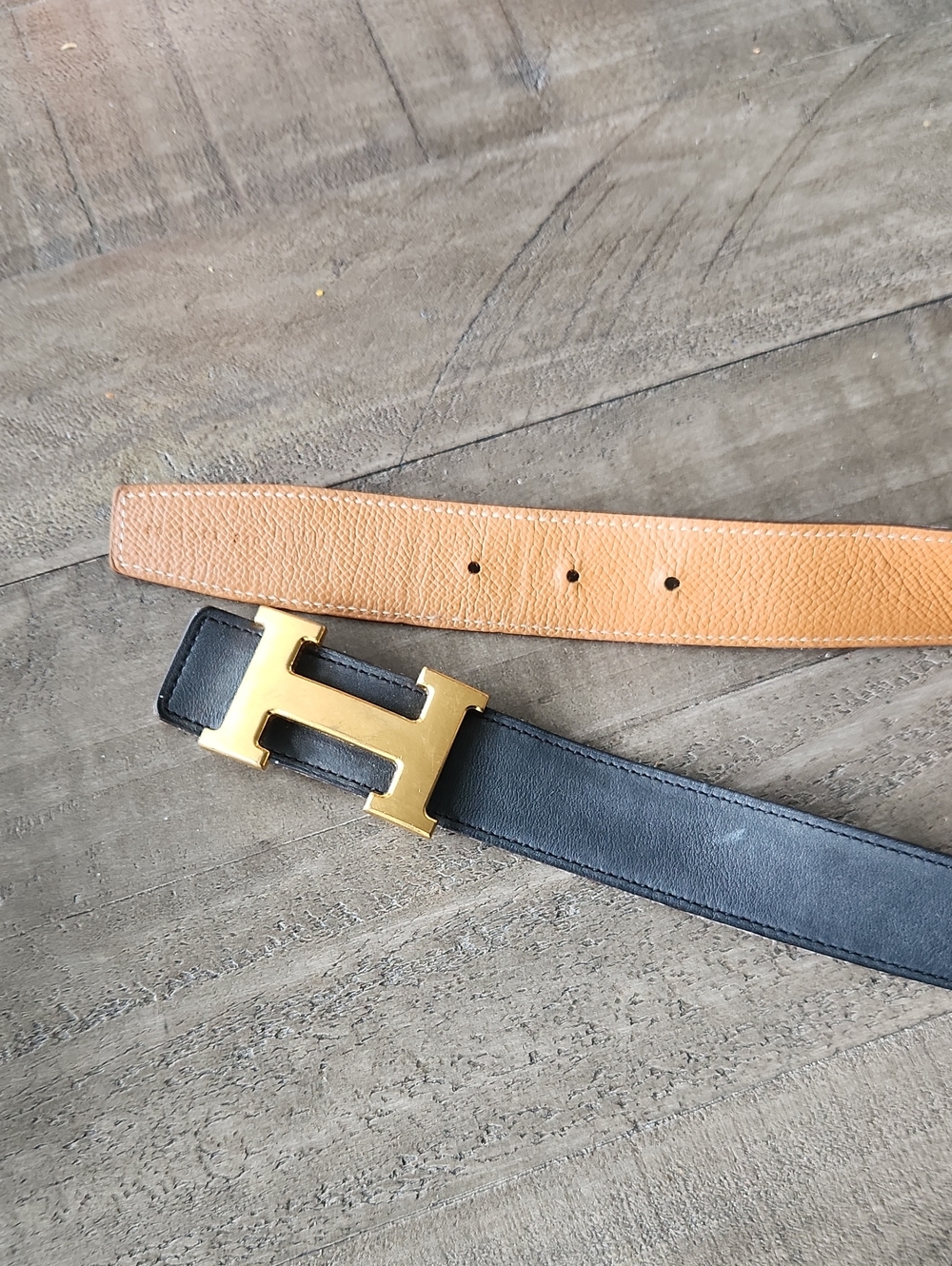 Reversible Black/Tan Leather Womens Belt with Gold Buckle